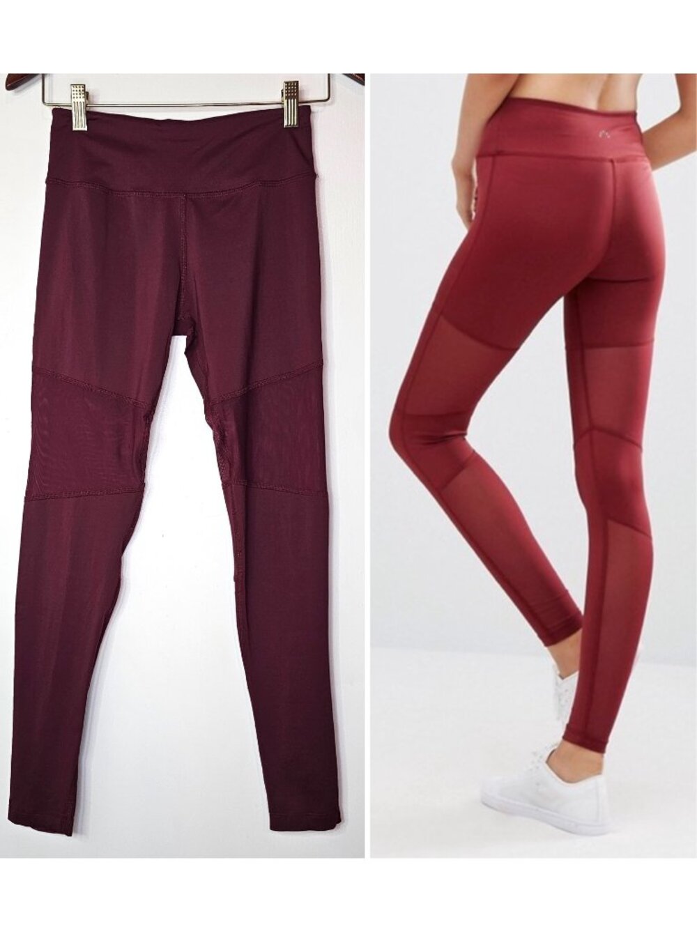 Varley Sycamore Tight Sheer Mesh Panels Cropped Leggings XS Burgundy